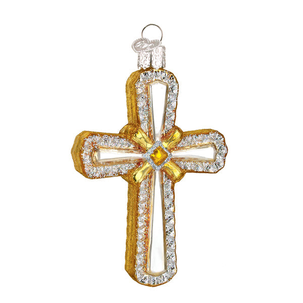 Gold Holy Cross ornament with a simple cross silhouette on a white background.