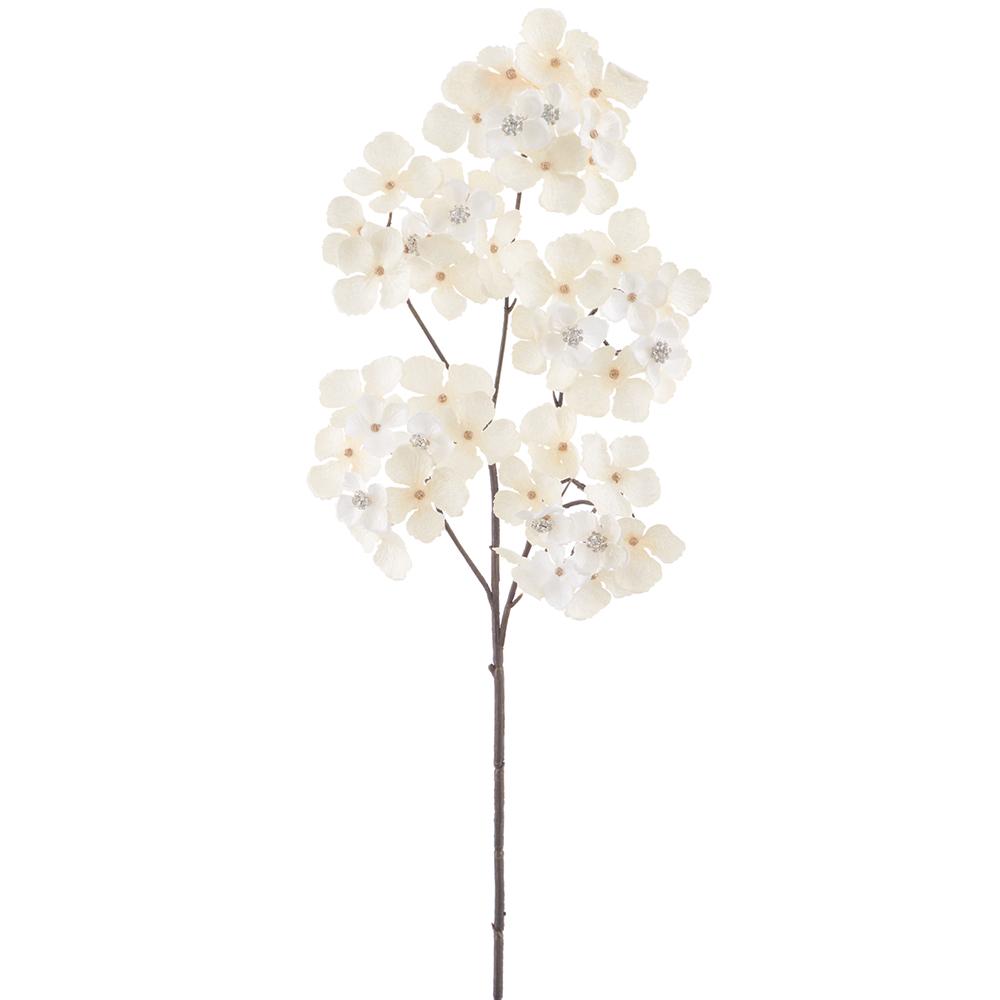 24-inch cream diamond velvet hydrangea spray with multiple flower clusters on a brown stem.