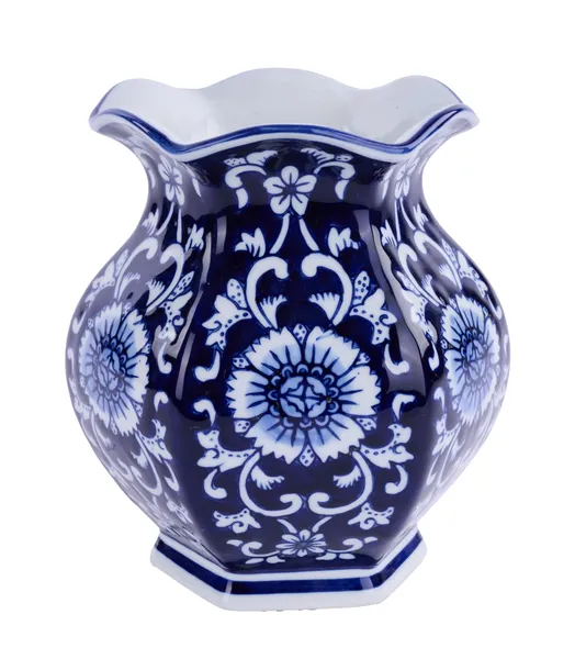 Blue porcelain vase with white glaze features a classic cylindrical silhouette.