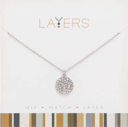 Silver round cubic zirconia layered necklace with mixed chain lengths