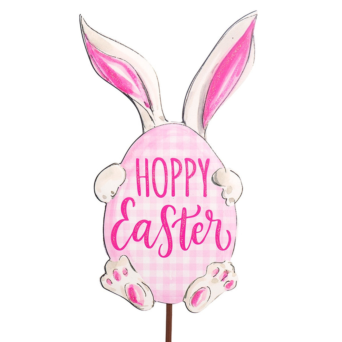 Beck's Hoppy Bunny wooden stake featuring a white bunny with hoppy hops pattern on an orange background.