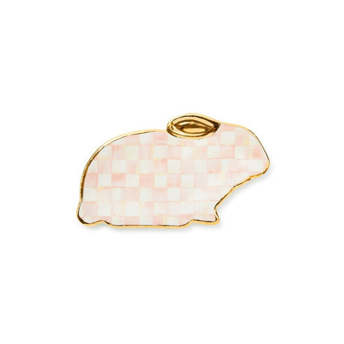 Ceramic Rosy Check Bunny Dish with a rosy check pattern on an oval silhouette