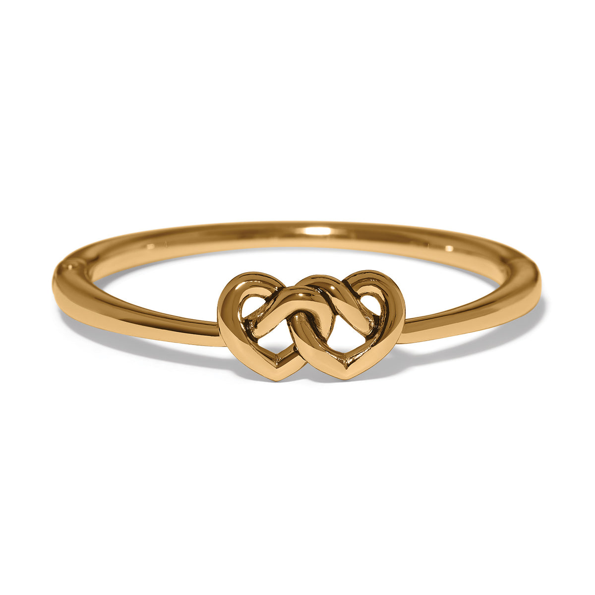 Gold plated Interlok Linked Hearts Hinged Bangle with a magnetic closure.