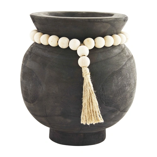Black beaded pot made from Paulownia wood with a round shape