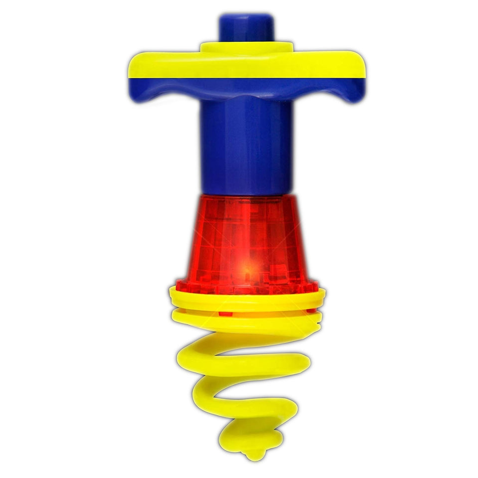 Red LED light-up bouncy spinning top with springy motion.