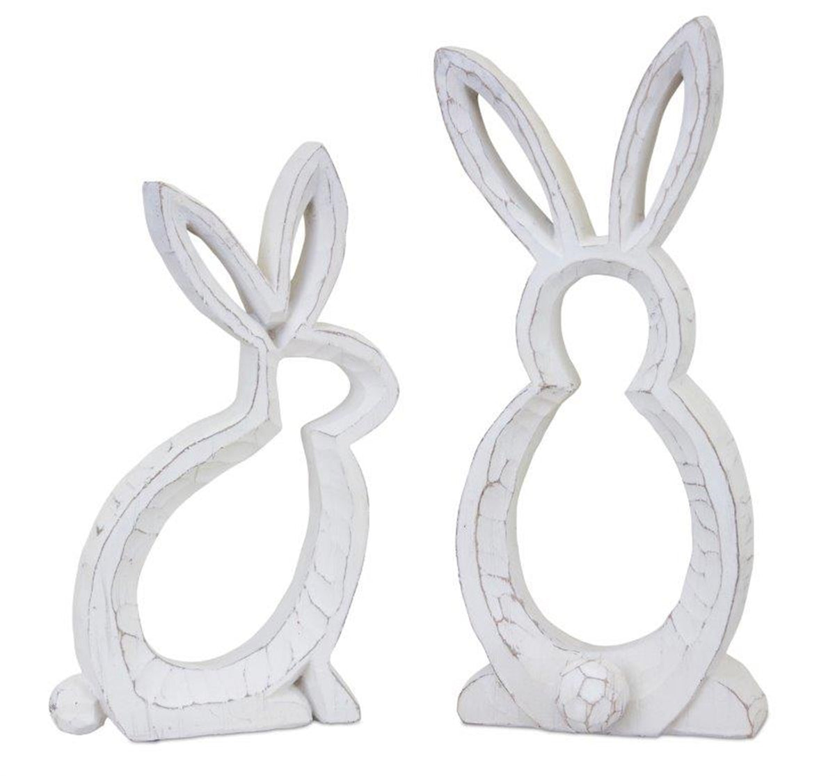 White bunny outline resin figurine with a simple silhouette ideal for seasonal centerpieces.