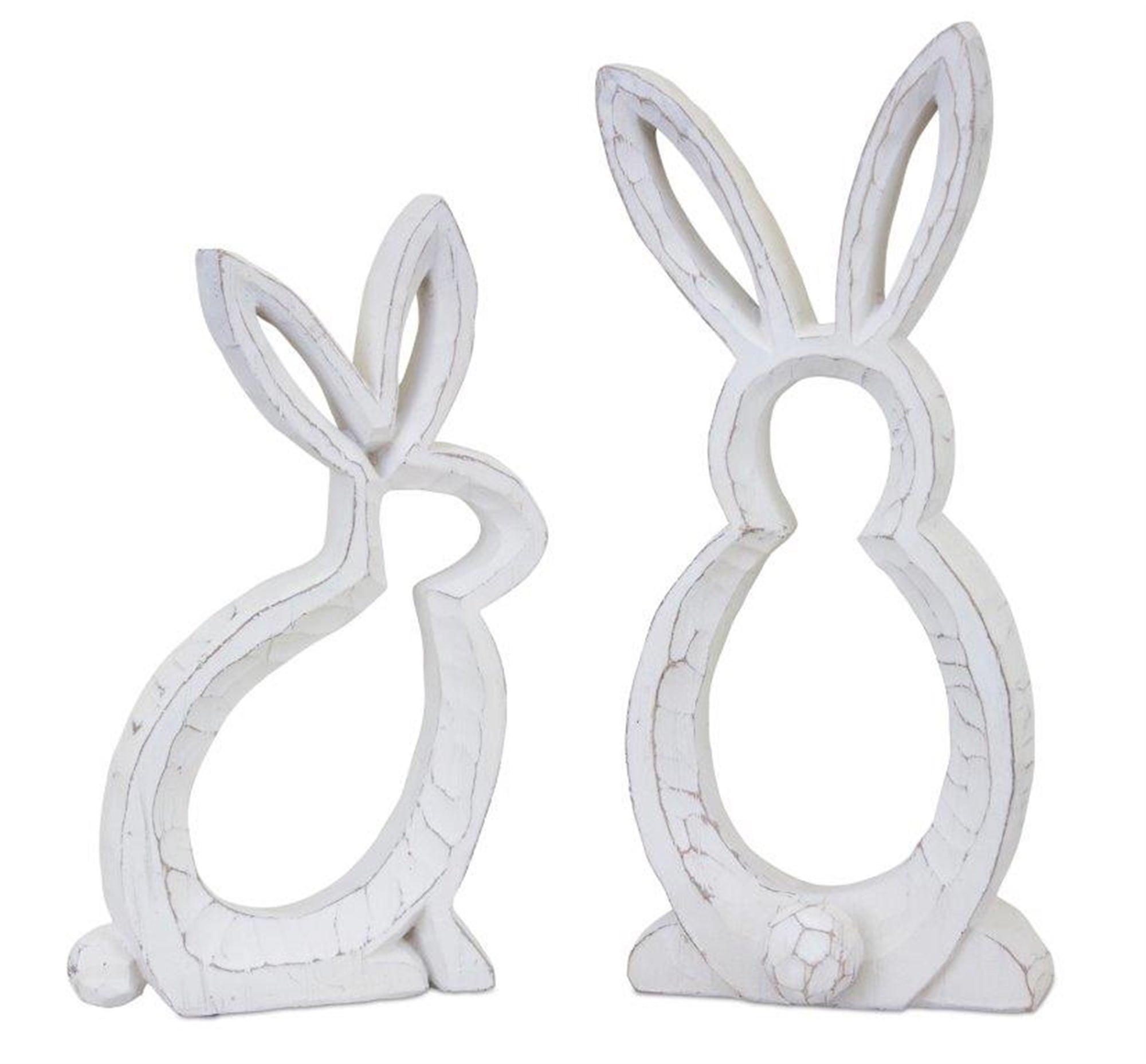 White bunny outline resin figurine with a simple silhouette ideal for seasonal centerpieces.