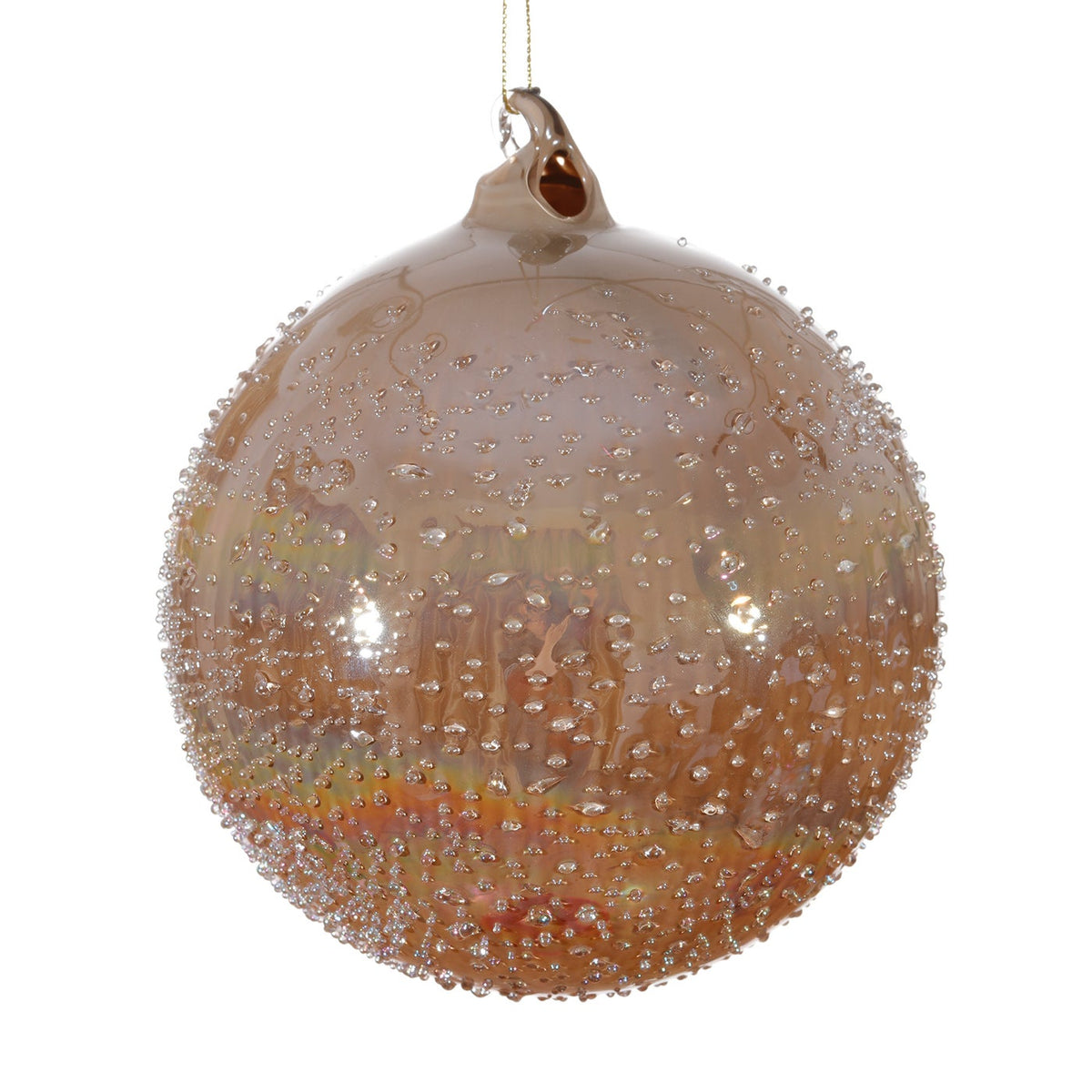 120mm grey glass ball ornament with a textured surface encrusted in fine glass micro-beads.