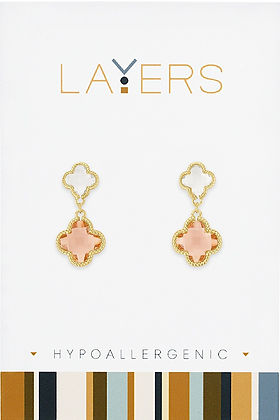 Gold Double Quatrafoil Drop Dangle Layers Earrings
