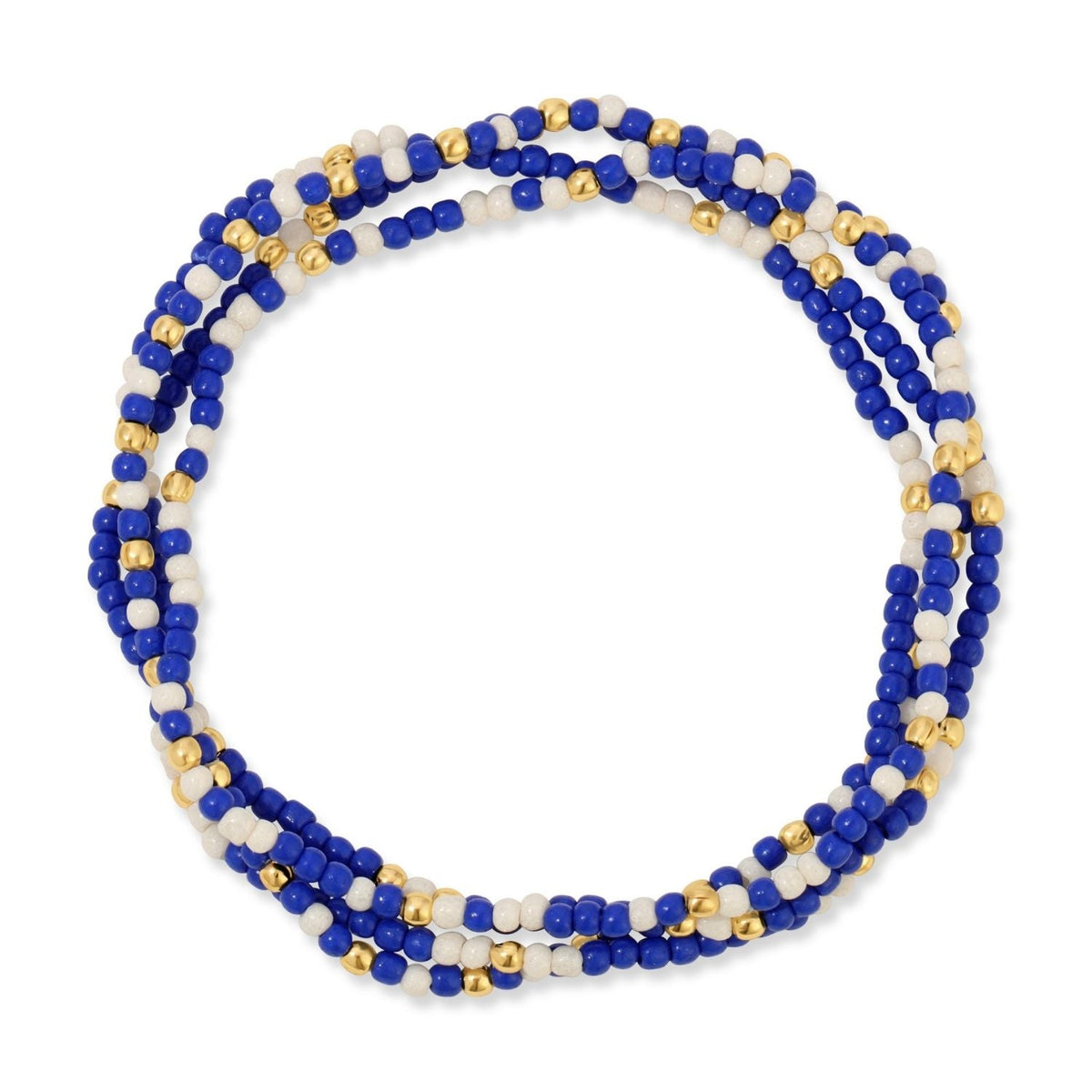 Stretch bracelet featuring an 18k gold-plated brass base with a pattern of small round seed beads.