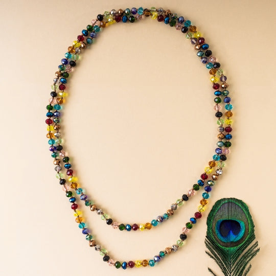 60-inch long necklace featuring clear crystal beads with a simple strand design.