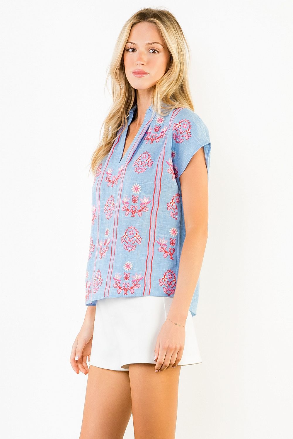 Ruby Flower Embroidered Textured Top
