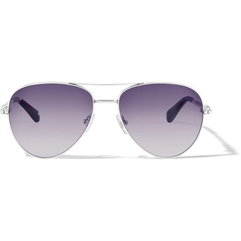 Silver-plated aviator sunglasses with black lenses offering UV protection