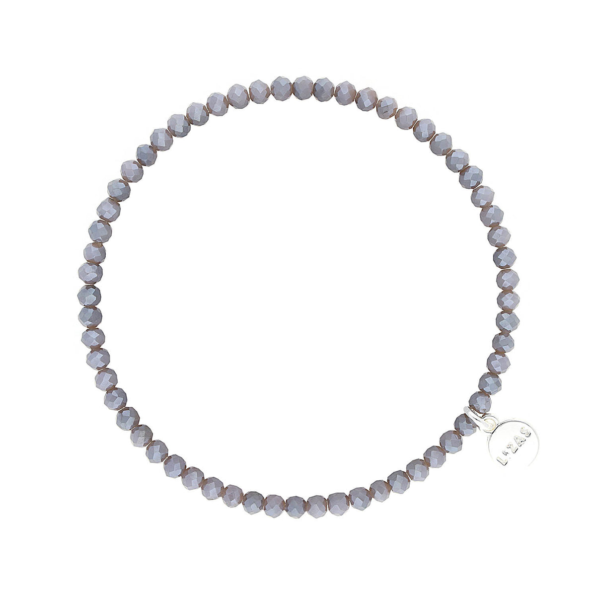 Stretchy bracelet with faceted glass beads in mixed colors on a white background.