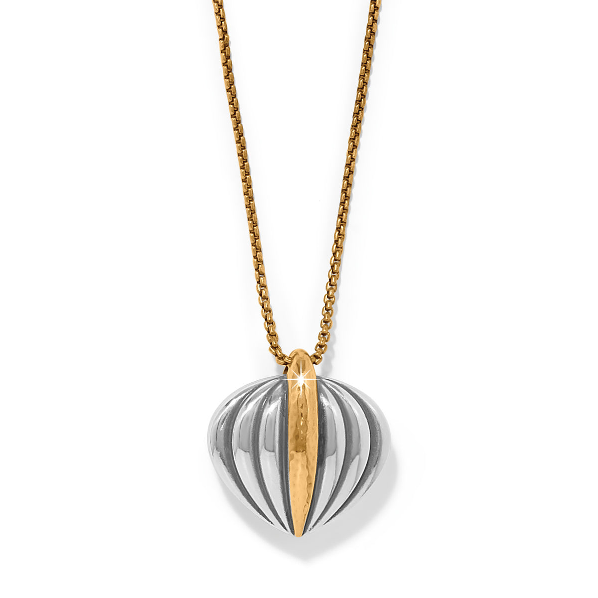Silver-gold two-tone Ferrara Deco pendant necklace with lobster claw closure on a silver chain.