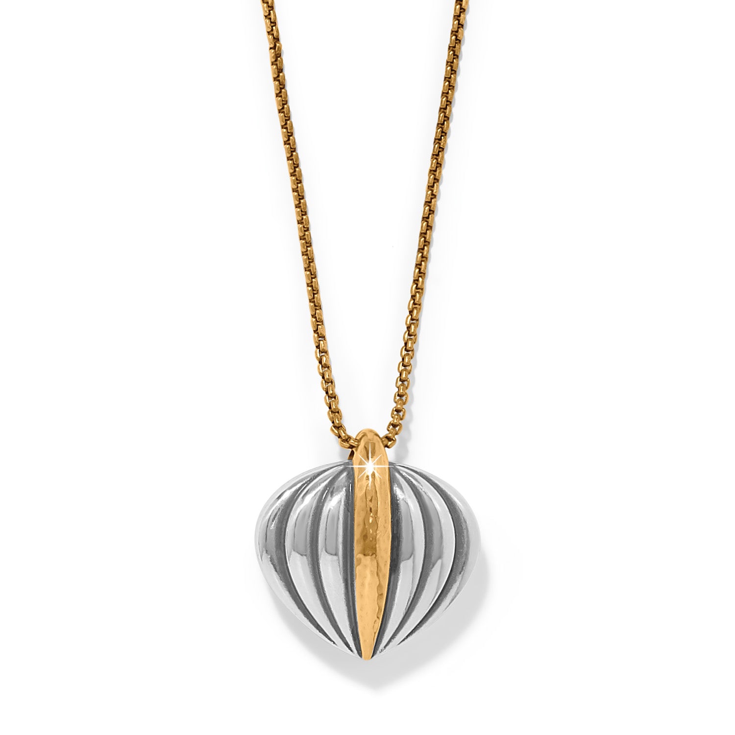 Silver-gold two-tone Ferrara Deco pendant necklace with lobster claw closure on a silver chain.