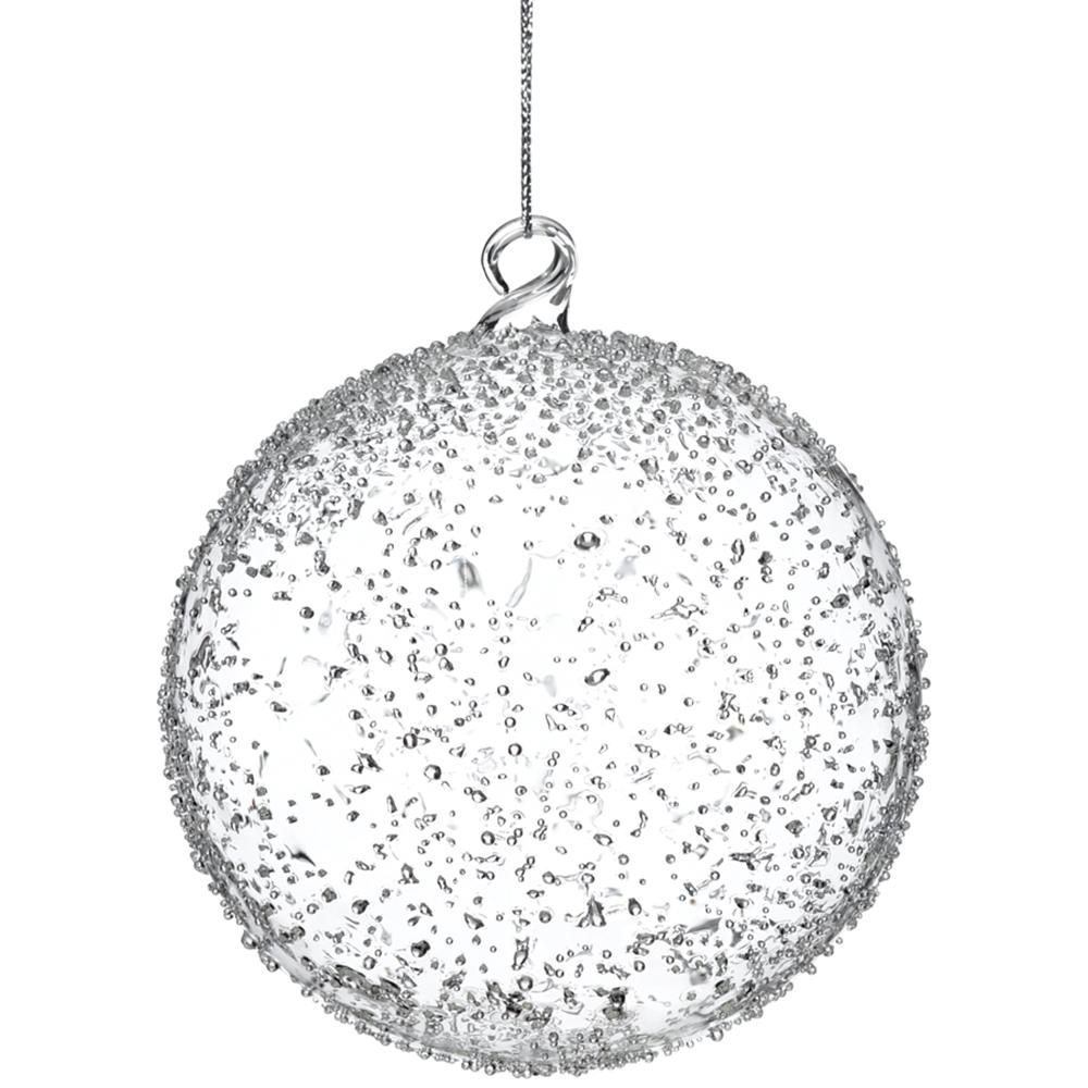 4.75-inch clear glass ball ornament with a textured, bubbly surface and a glass hanging loop.
