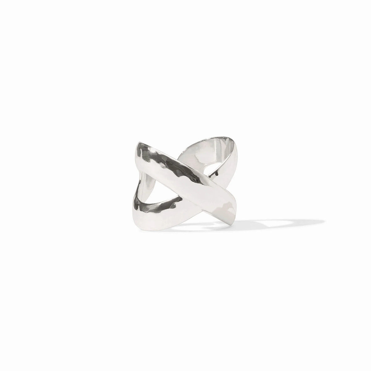 Silver Catalina X ring with adjustable sizing on a white background