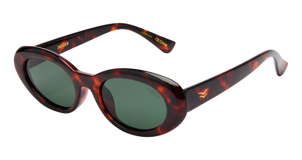 Jagger sunglasses with tortoise shell frames and green polarized lenses