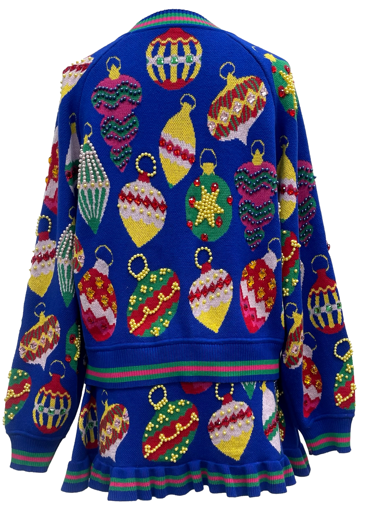 Ivy multi-jeweled ornament button-up cardigan in soft knit with ribbed cuffs and hem