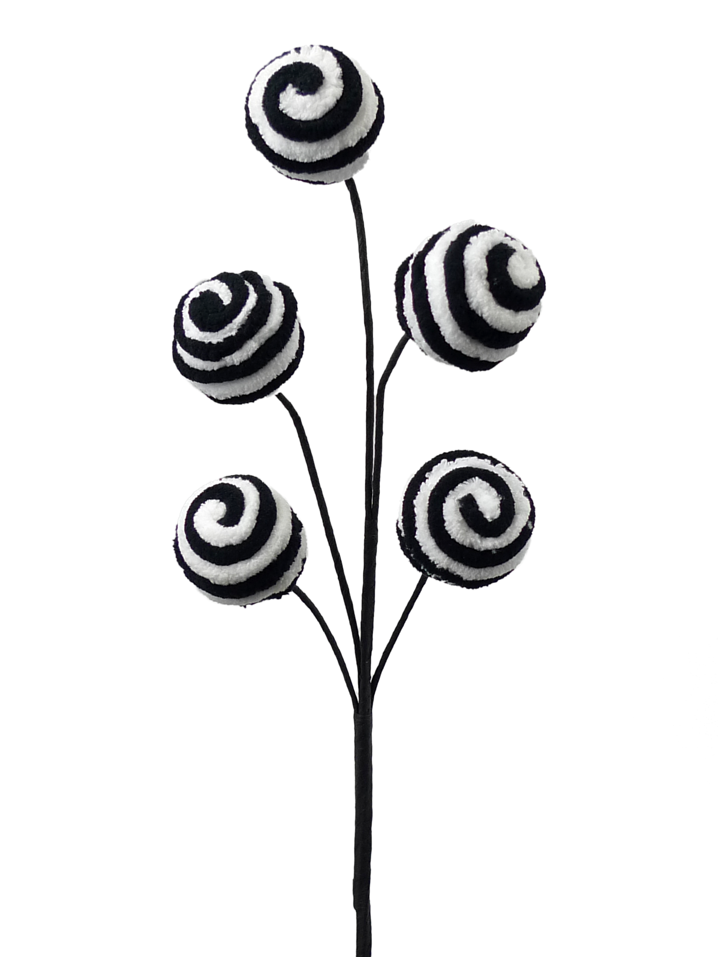Twirl Ball Pick with five black and white spiral patterned balls on a black stem.