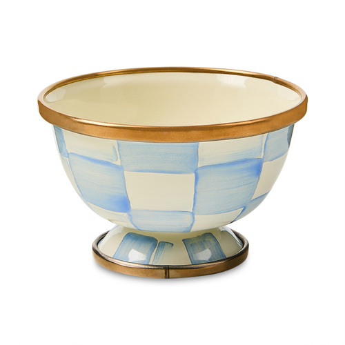 Hand-painted Sky Blue Check steel sugar bowl with bronzed rim