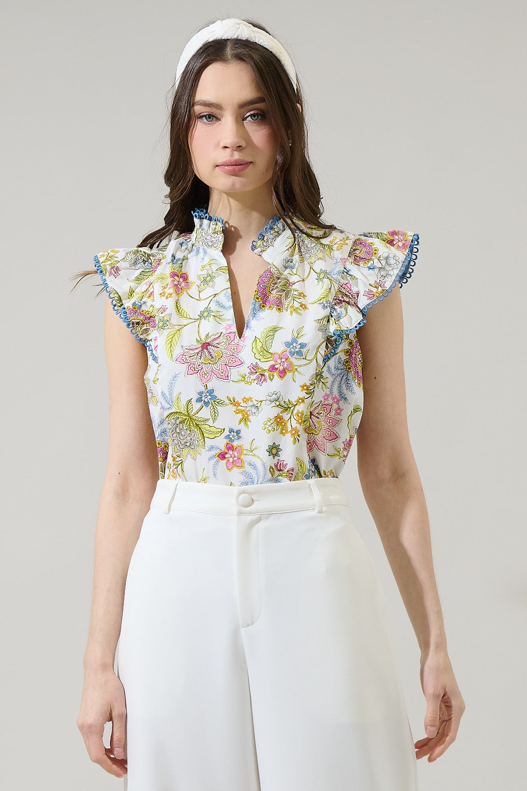 Elsa Pany Rayen top in floral cotton with ruffle sleeves