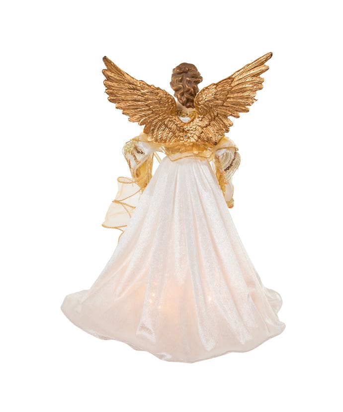 16" UL 10-Light Ivory & Gold Angel Treetop
