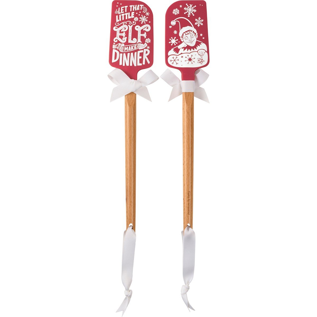 Wood-handled silicone spatula with red Christmas-themed blade.