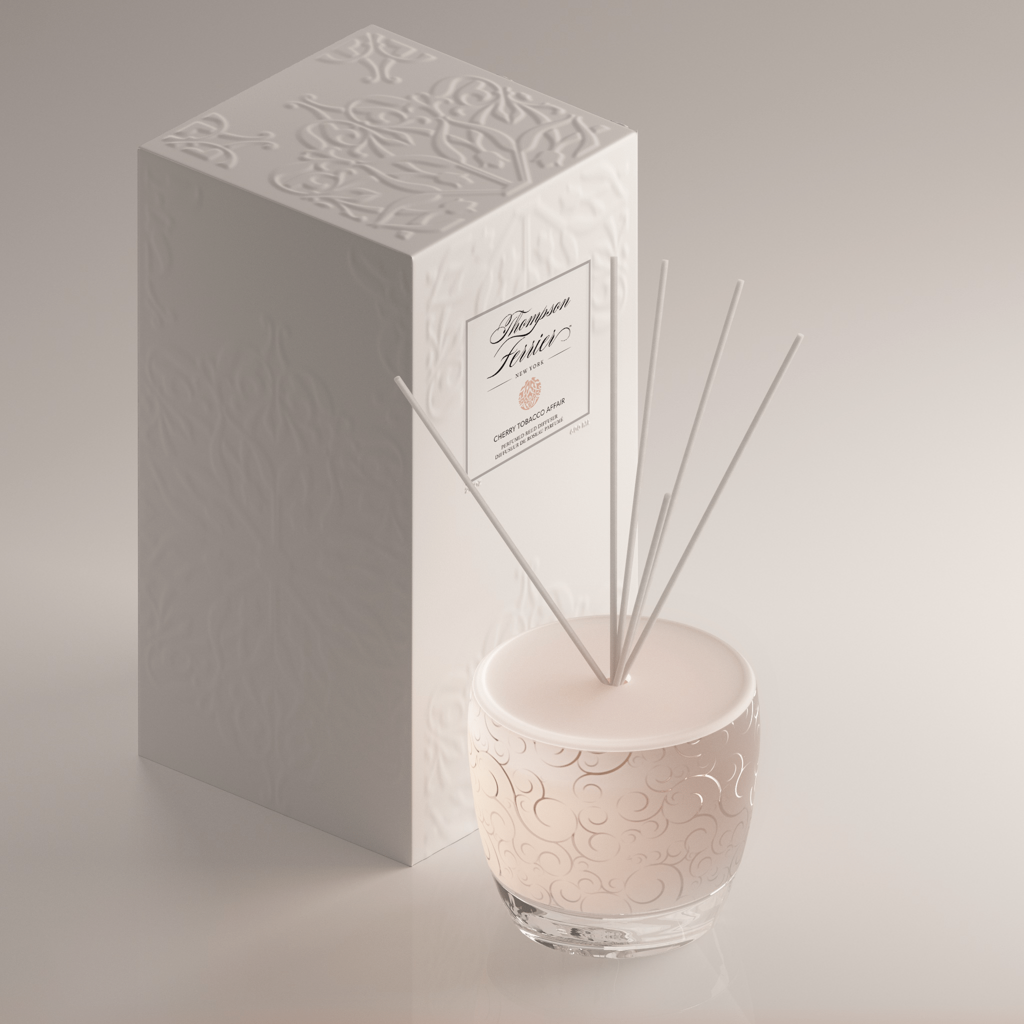 Cherry Tobacco Affair reed diffuser bottle with amber liquid and wooden sticks