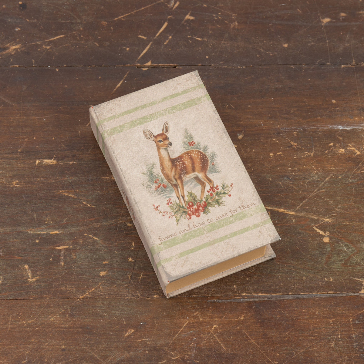Hardcover journal titled Fawns with wood cover featuring fawn illustrations