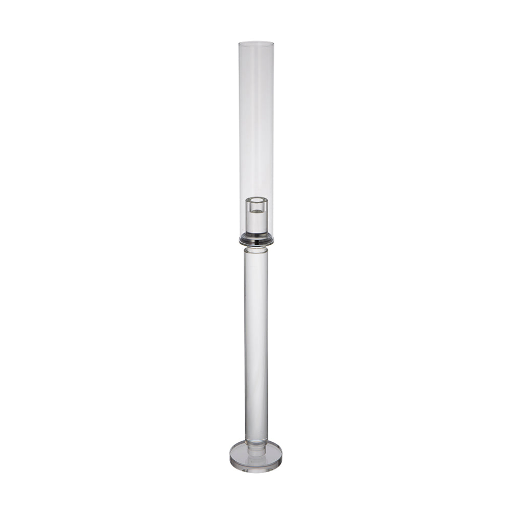 Clear glass candle holder with contemporary cylindrical shape