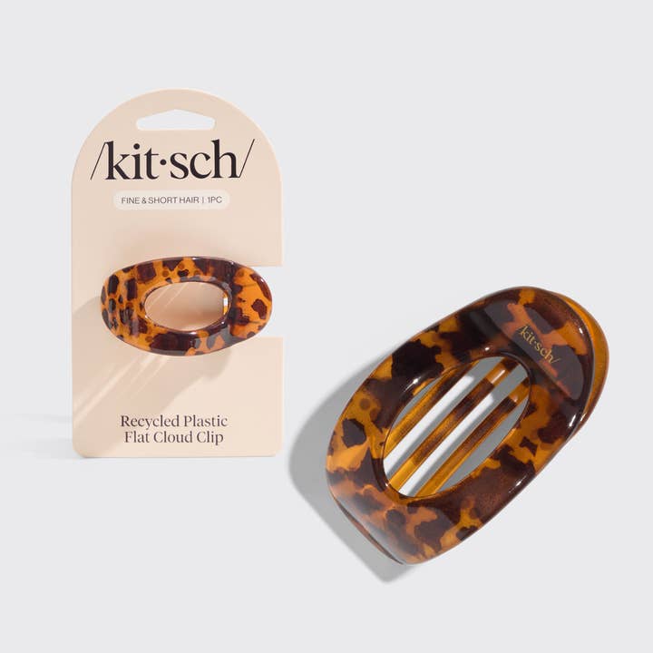 Recycled plastic flat cloud clip in tortoise shell color with gentle teeth grips.