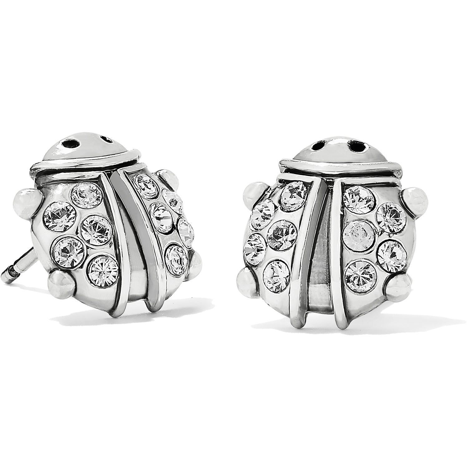 Silver plated Lady Luck Mini Post Earrings shaped like ladybugs with fine-quality crystal accents.