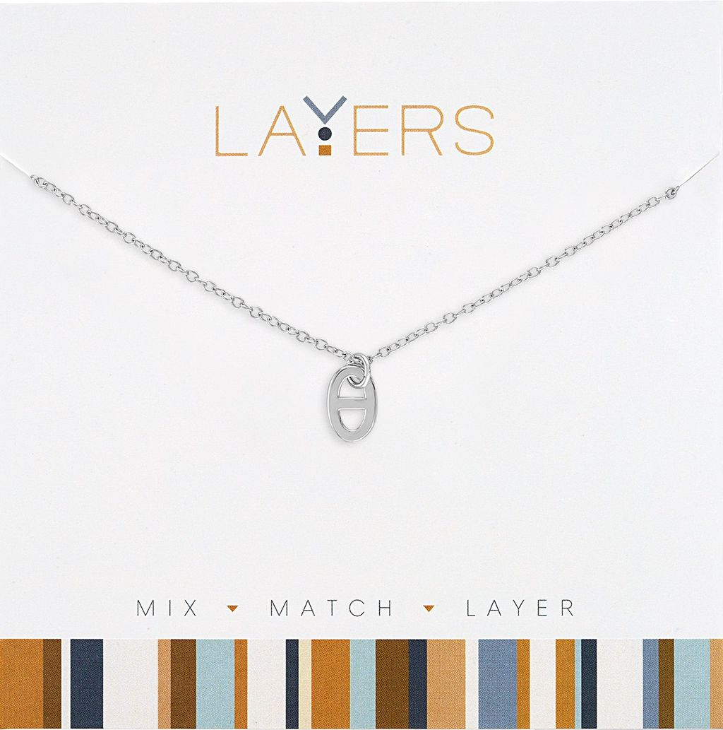 Silver mariner link drop pendant on a delicate silver-tone chain necklace.
