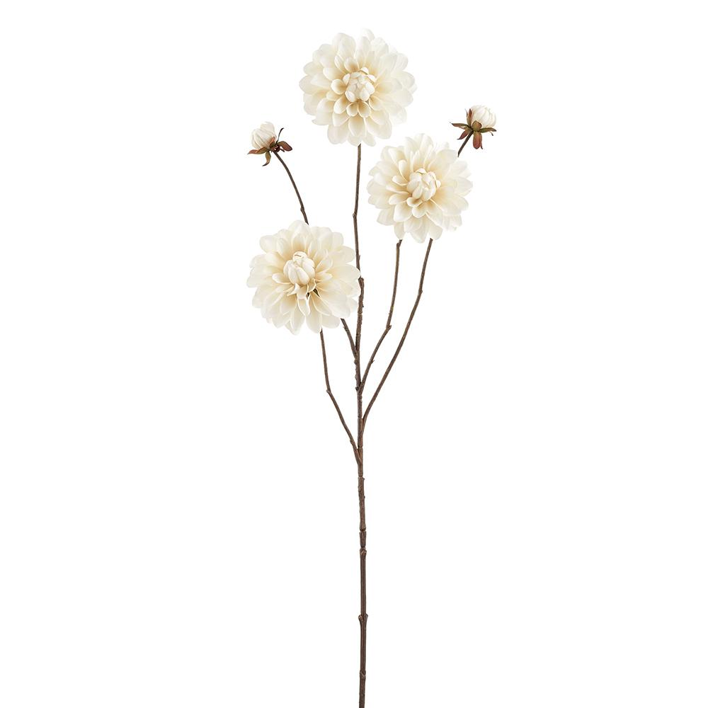 35-inch Dahlia Spray artificial flower arrangement with fabric petals on iron wire stems in a clear vase.