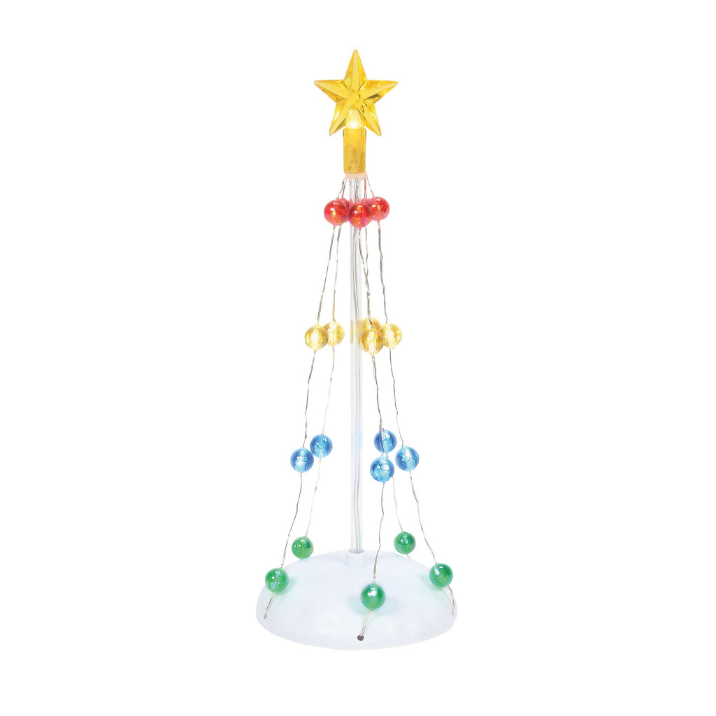 Lit Christmas pole tree with LED lights in red plastic featuring a classic cone silhouette.