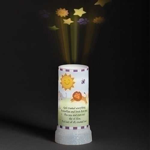 6.75-inch LED projector night-light with animal illustrations and star projections.