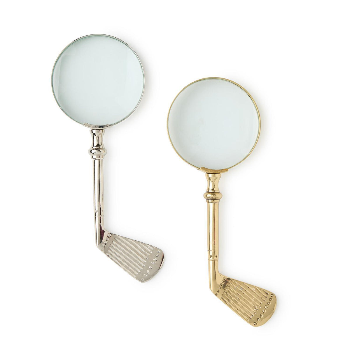 Glass golf club magnifier with a handle shaped like a driver head in a gift box.