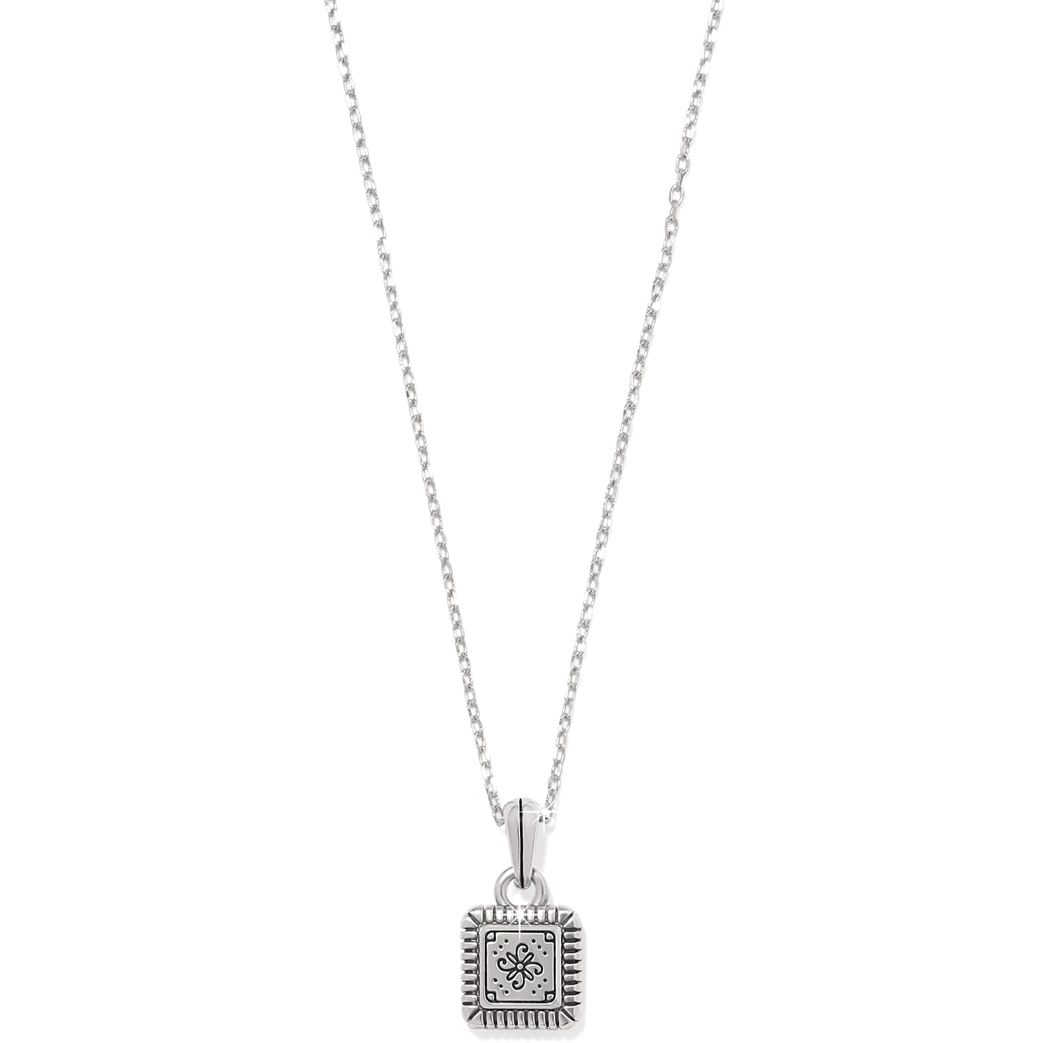 Silver and gold two-tone mini tile necklace with a mosaic pendant on a delicate chain.