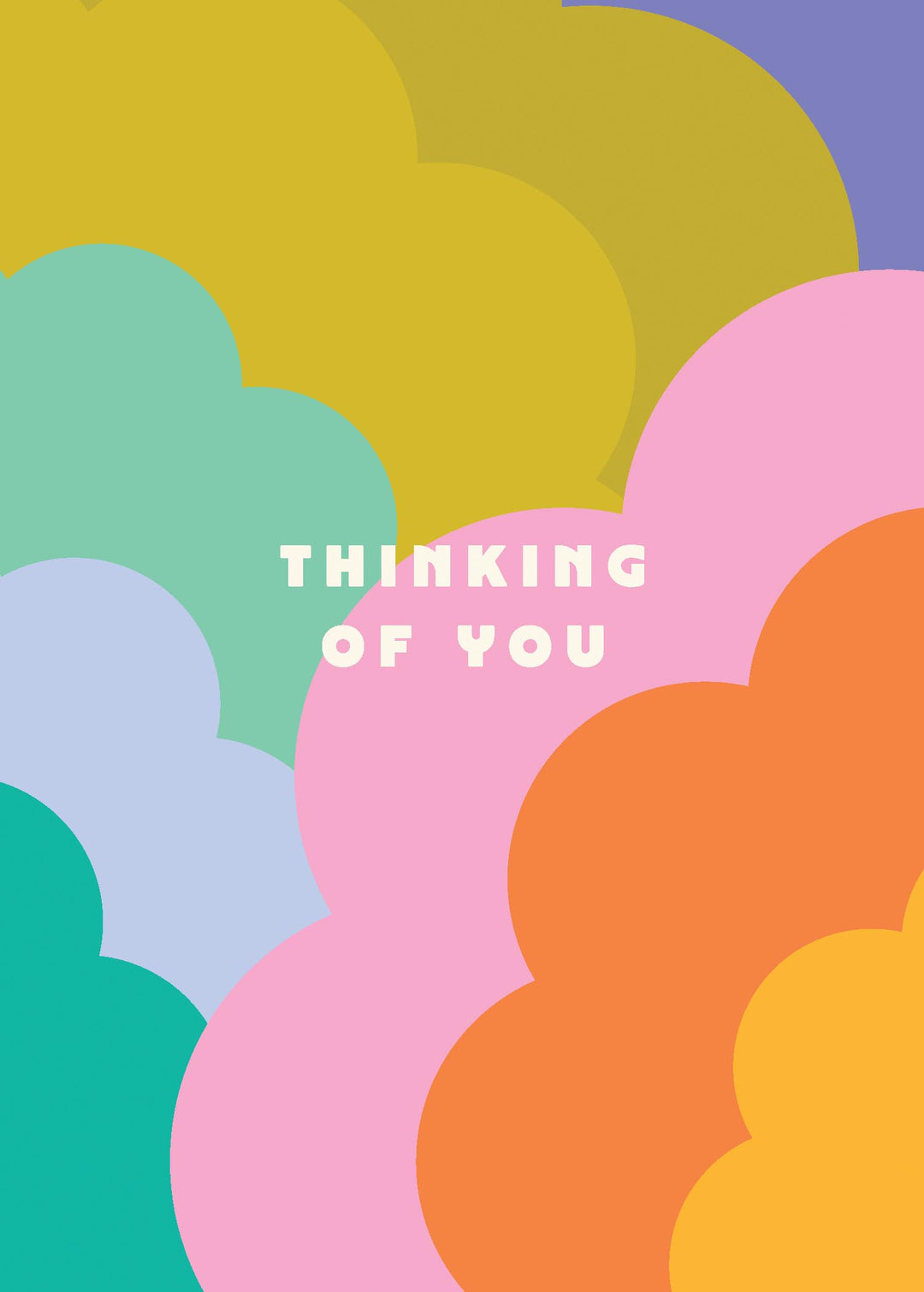 Joyful Vibes greeting card featuring 'Thinking of you' on the front with gentle calming hues.