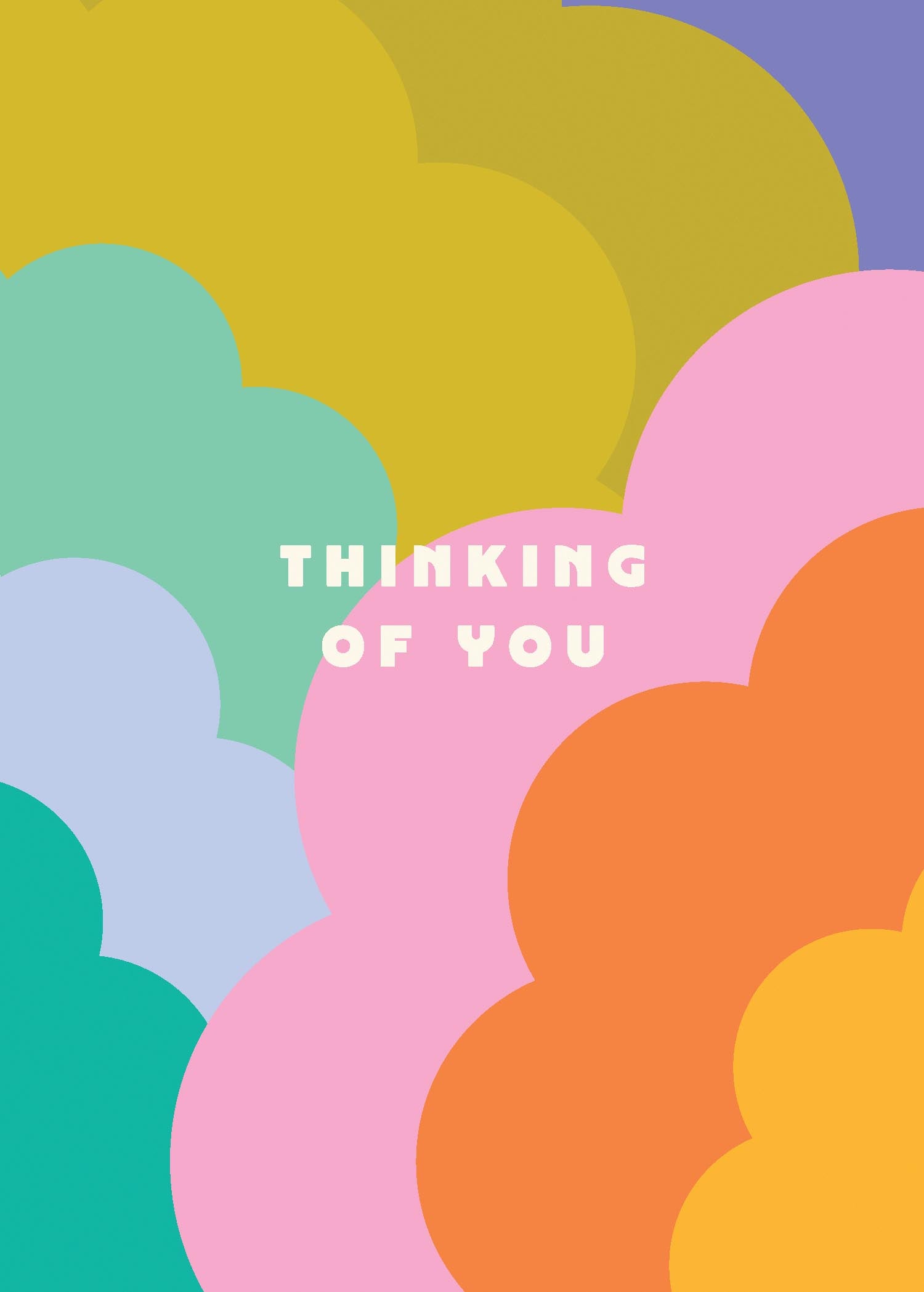 Joyful Vibes greeting card featuring 'Thinking of you' on the front with gentle calming hues.