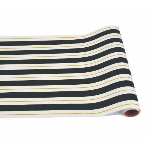 White paper table runner with black stripe pattern