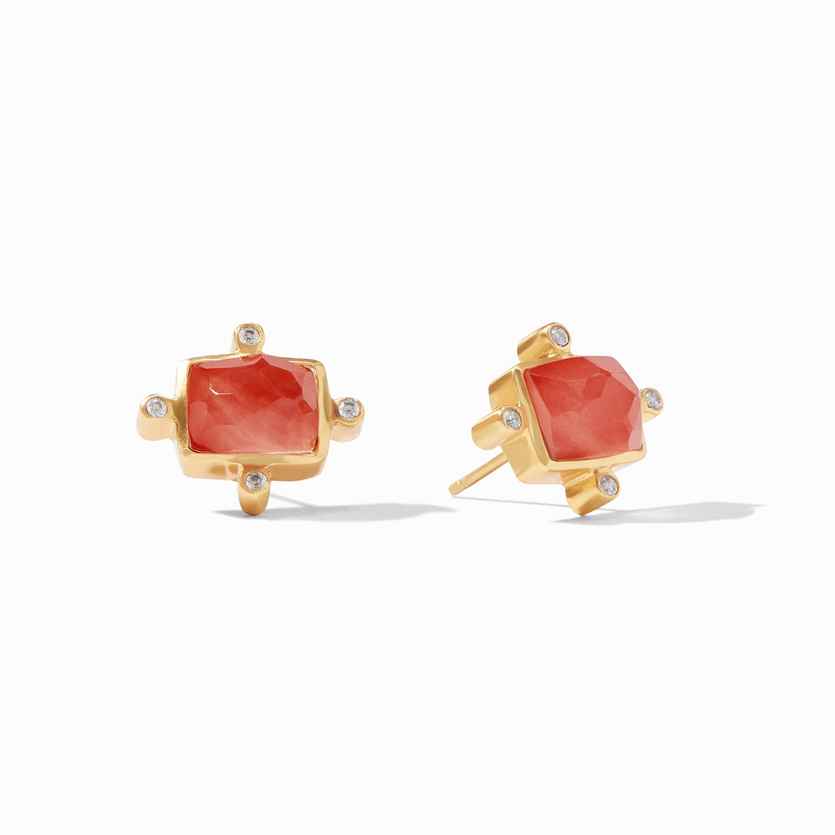 Clara Stud Gold earring featuring a mother-of-pearl center with cubic zirconia accents on a gold-plated post.