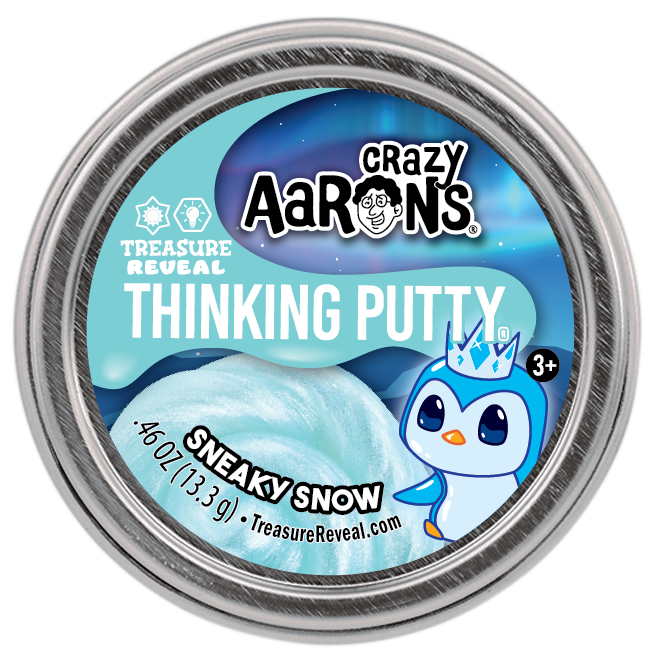 Treasure Reveal Thinking Putty in a clear silicone container showing colorful stretchable material inside.