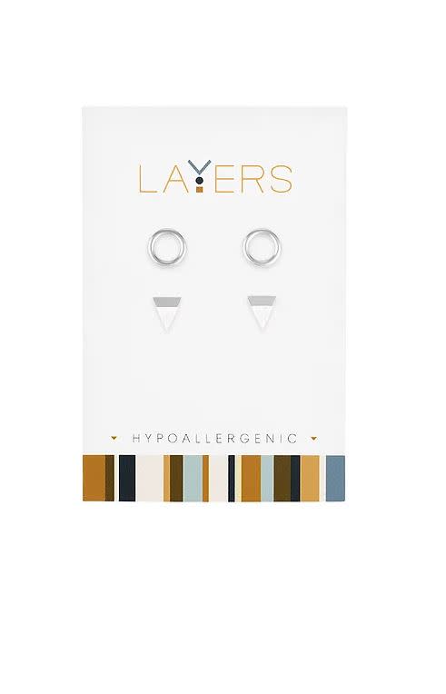 Silver Circle & Granite Triangle Stud Dou Pair Stud Layers Earrings