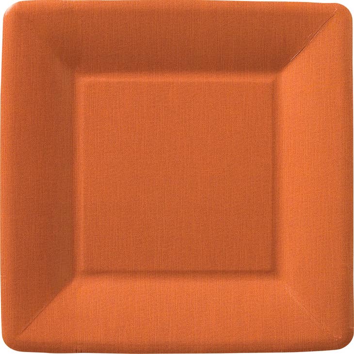 Seven-inch square paper plate with a classic linen texture in neutral beige.