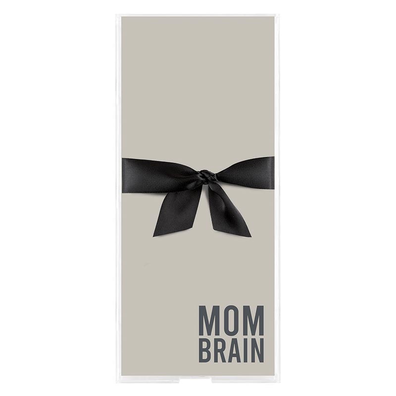 Clear acrylic notepaper tray holding loose leaf card stock inserts with simple messages