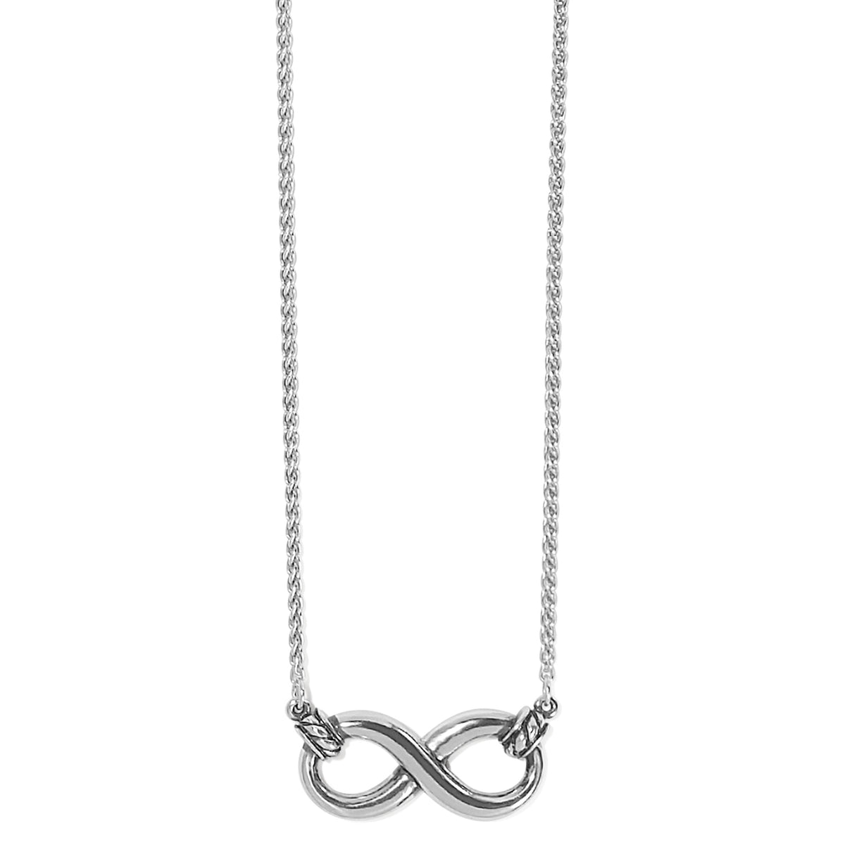 Silver plated infinity necklace with Celtic knot links on an adjustable chain
