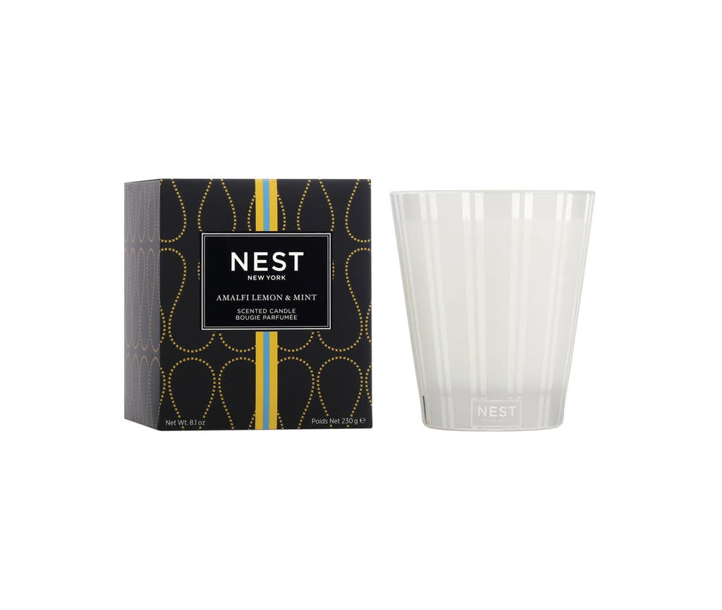 Nest Classic Candle in a white ceramic vessel with a black wick.